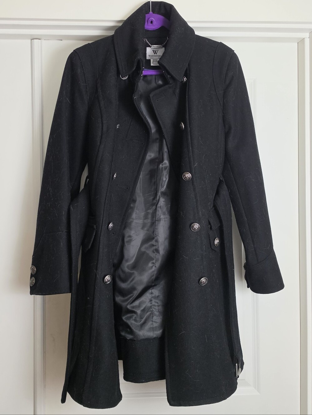 Worthington Wool Blend Black Double-Breasted Women's Coat